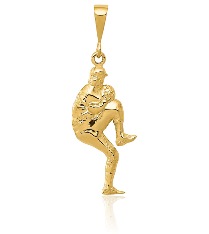 14K Solid Yellow Gold Pitcher Baseball Necklace Softball Charm Sports Pendant