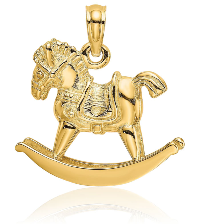 14K Solid Yellow Gold Playful Rocking Horse Head Necklace Animal Lover Pendant Equestrian Charm