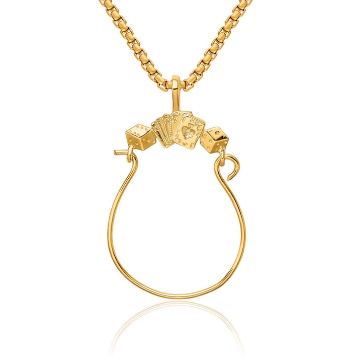 14K Solid Yellow Gold Playing Cards Las Vegas Dice Necklace Chain Pendant Charm Holder
