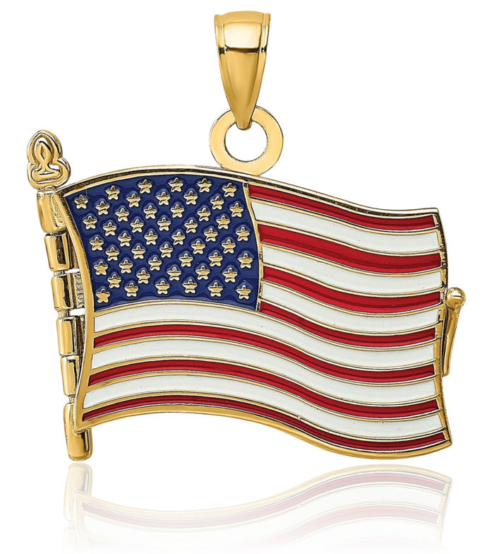 14K Solid Yellow Gold Pledge of Allegiance Flag Book Necklace Chain Pendant Charm