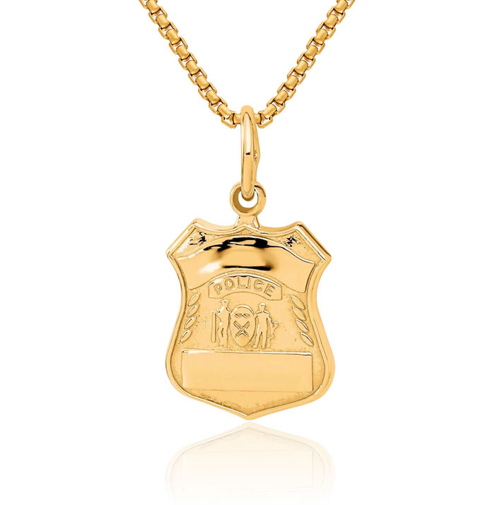 14K Solid Yellow Gold Police Necklace Chain Pendant Charm