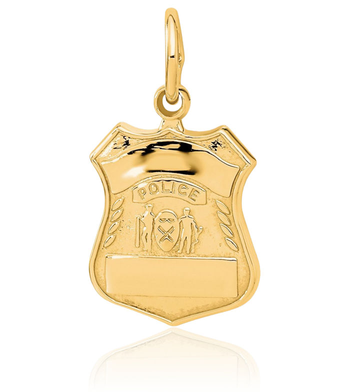 14K Solid Yellow Gold Police Necklace Chain Pendant Charm