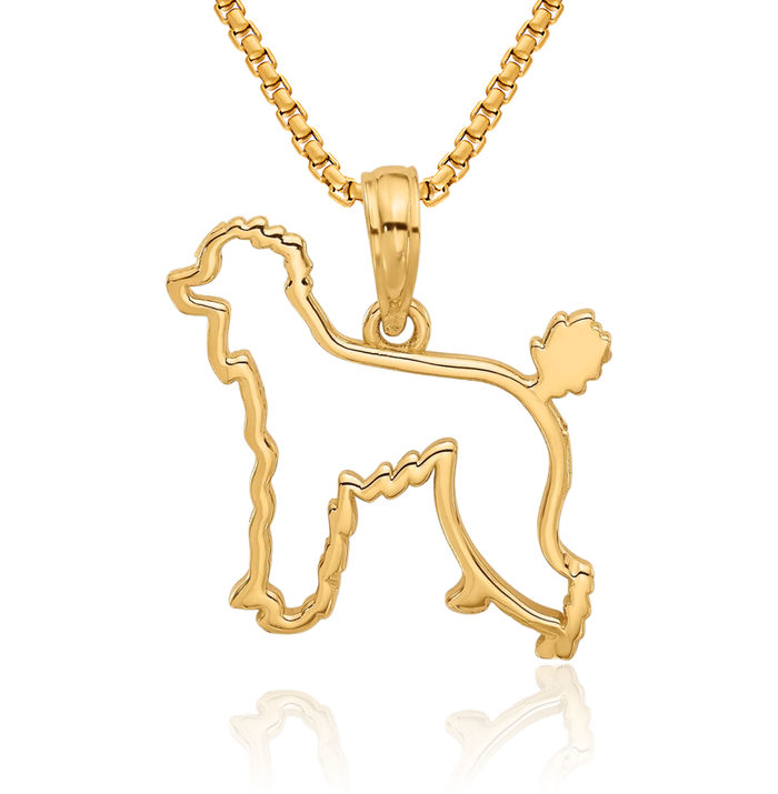 14K Solid Yellow Gold Poodle Dog Necklace Chain Pendant Charm