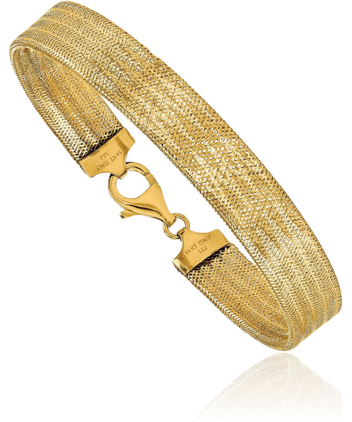 14K Solid Yellow Gold Popcorn Mesh Chain Bracelet