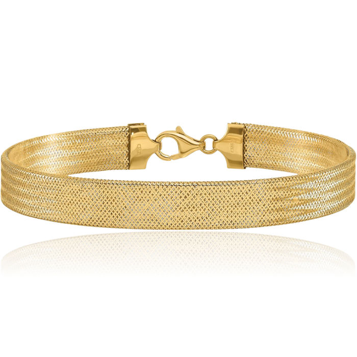 14K Solid Yellow Gold Popcorn Mesh Chain Bracelet