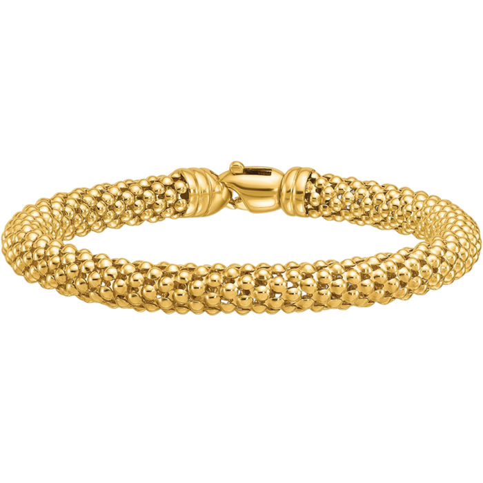 14K Solid Yellow Gold Popcorn Mesh Chain Bracelet