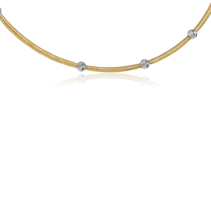 14K Solid Yellow Gold Popcorn Mesh Chain Necklace