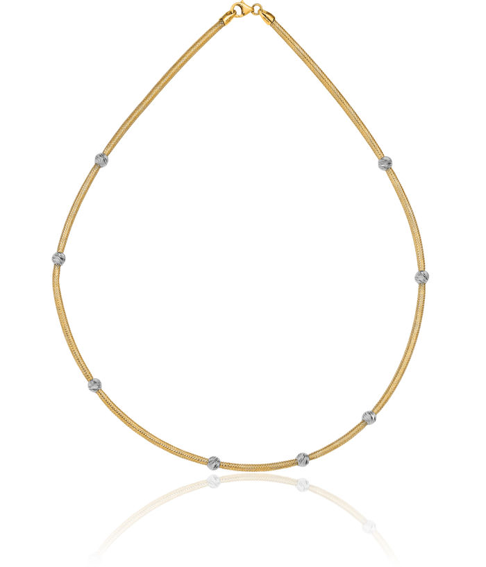 14K Solid Yellow Gold Popcorn Mesh Chain Necklace