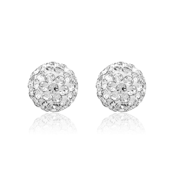 14K Solid Yellow Gold Post 8mm Rhinestone Crystals Ball Stud Earrings