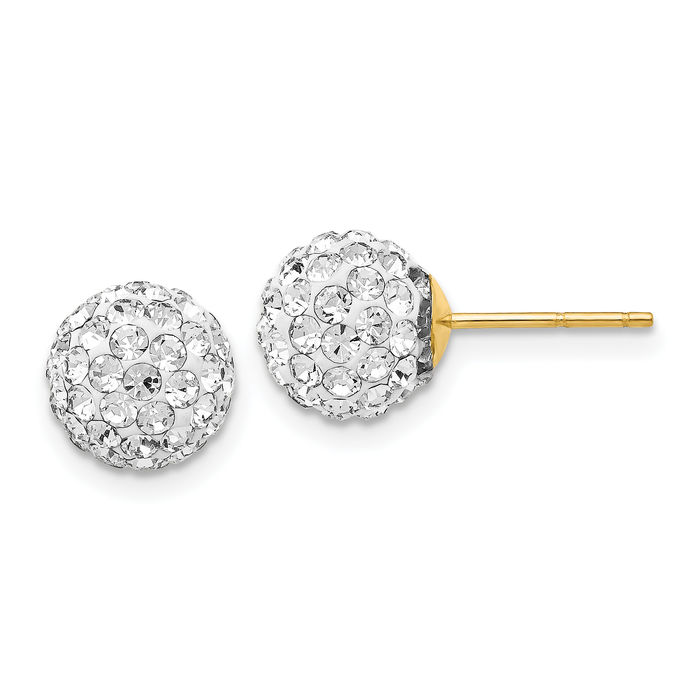 14K Solid Yellow Gold Post 8mm Rhinestone Crystals Ball Stud Earrings