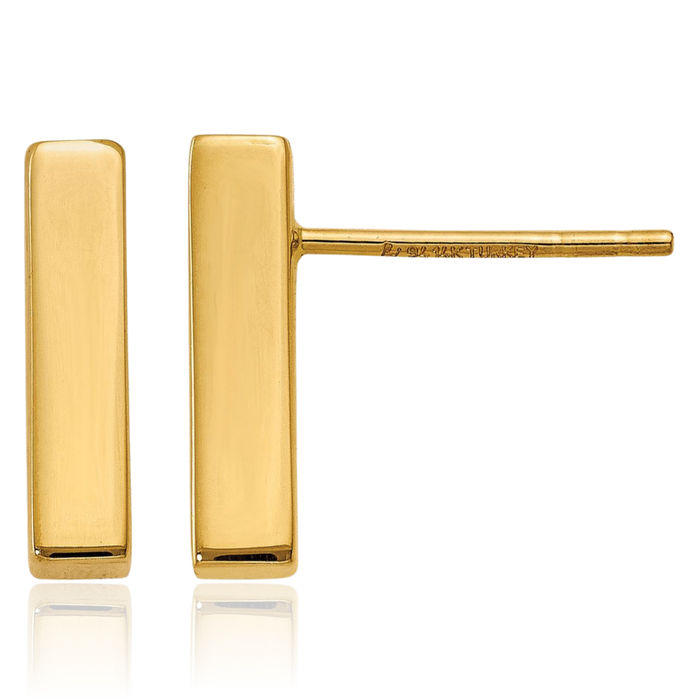 14K Solid Yellow Gold Post Bar Drop Dangle Line Stud Earrings