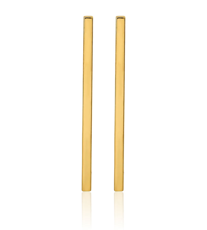 14K Solid Yellow Gold Post Bar Drop Dangle Line Stud Earrings