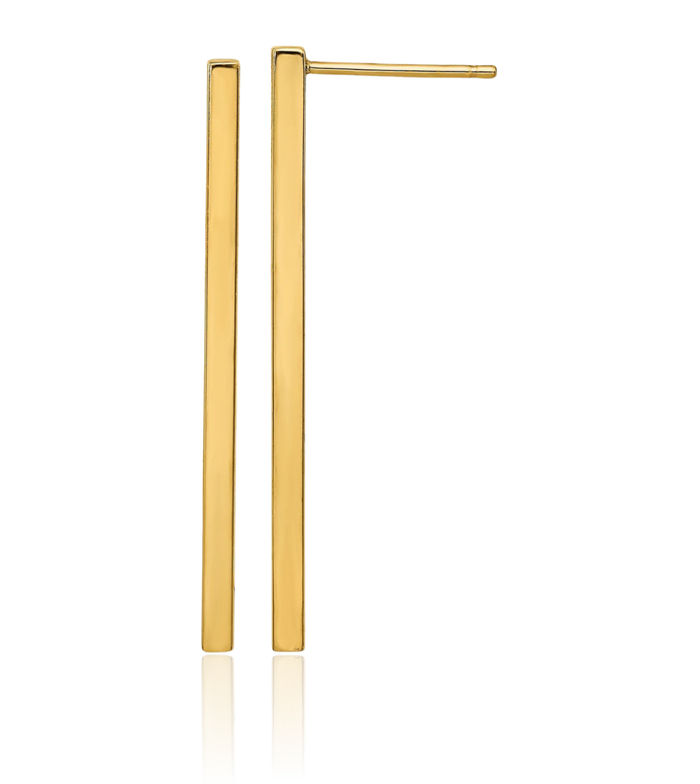 14K Solid Yellow Gold Post Bar Drop Dangle Line Stud Earrings