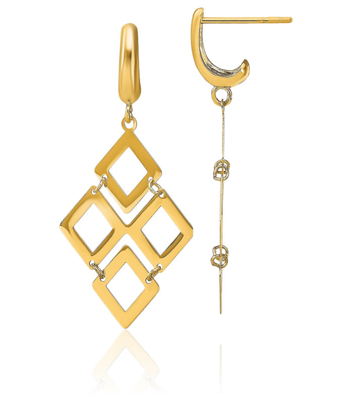 14K Solid Yellow Gold Post Drop Dangle Earrings