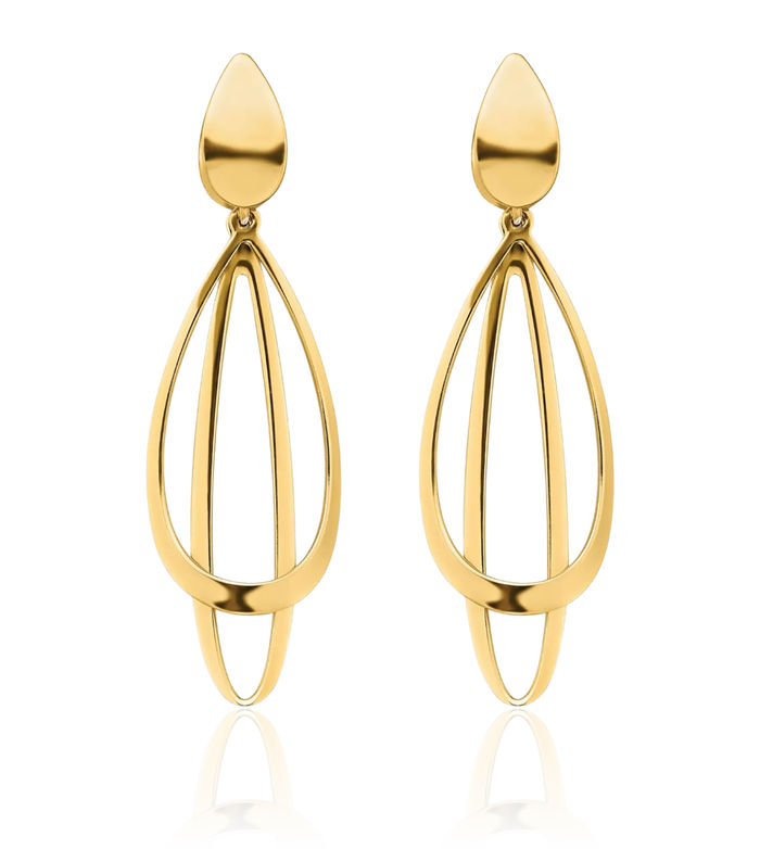 14K Solid Yellow Gold Post Drop Dangle Earrings