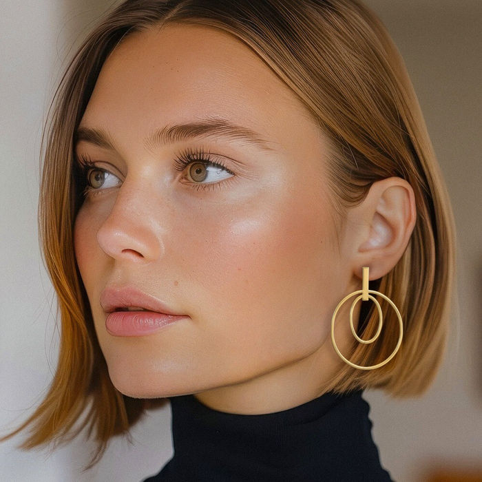 14K Solid Yellow Gold Post Drop Dangle Earrings