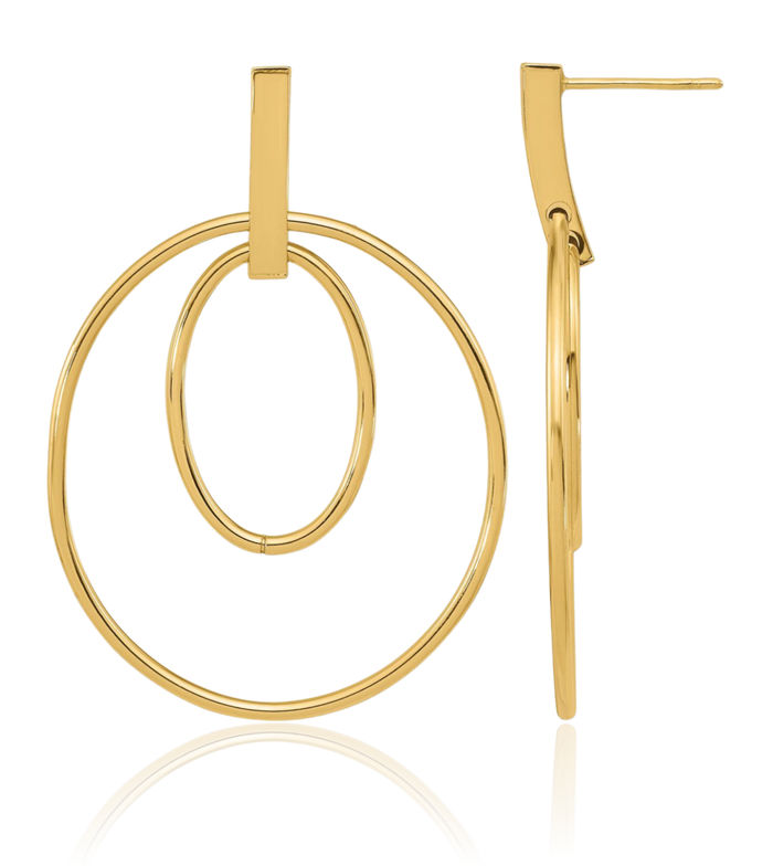 14K Solid Yellow Gold Post Drop Dangle Earrings