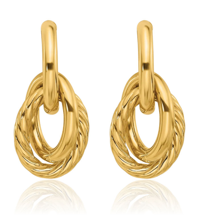 14K Solid Yellow Gold Post Drop Dangle Earrings