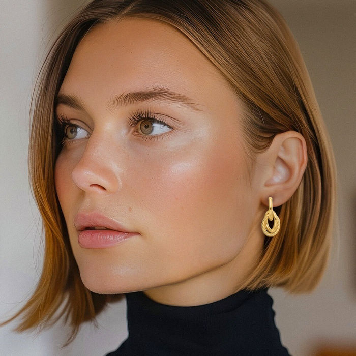 14K Solid Yellow Gold Post Drop Dangle Earrings