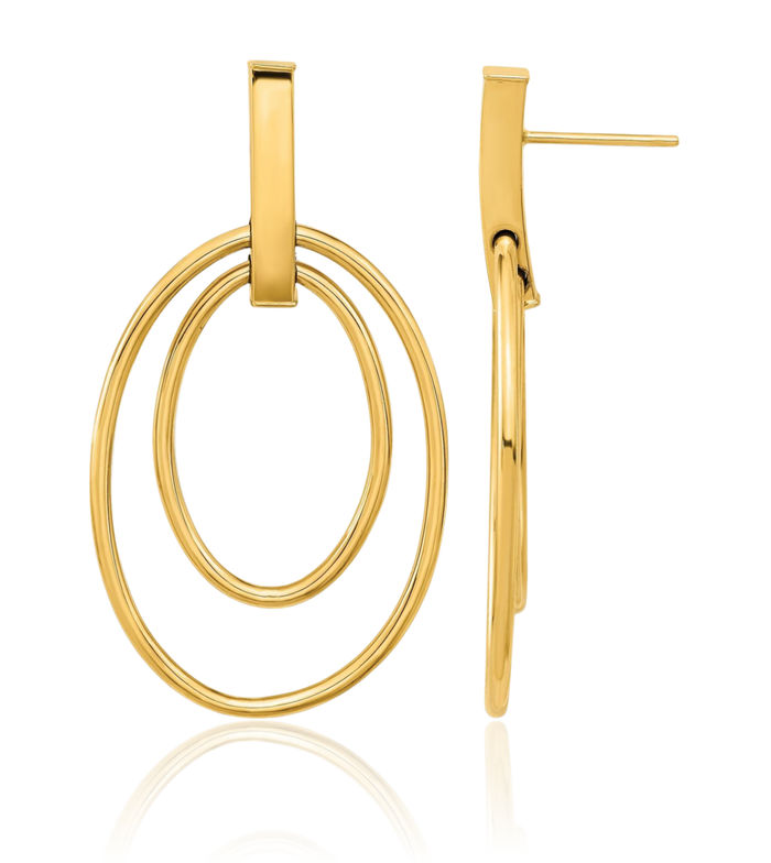 14K Solid Yellow Gold Post Line Bar Drop Dangle Earrings