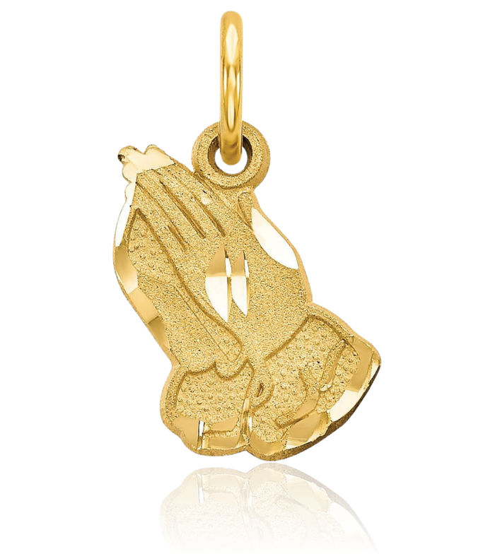 14K Solid Yellow Gold Jesus Christ Praying Hands Lord Serenity Prayer Necklace Religious Chain Pendant Christian Faith Charm