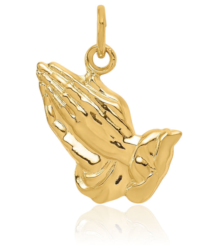 14K Solid Yellow Gold Jesus Christ Praying Hands Lord Serenity Prayer Necklace Religious Chain Pendant Christian Faith Charm