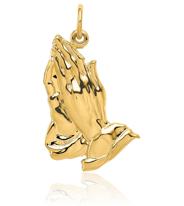 14K Solid Yellow Gold Jesus Christ Praying Hands Lord Serenity Prayer Necklace Religious Chain Pendant Christian Faith Charm