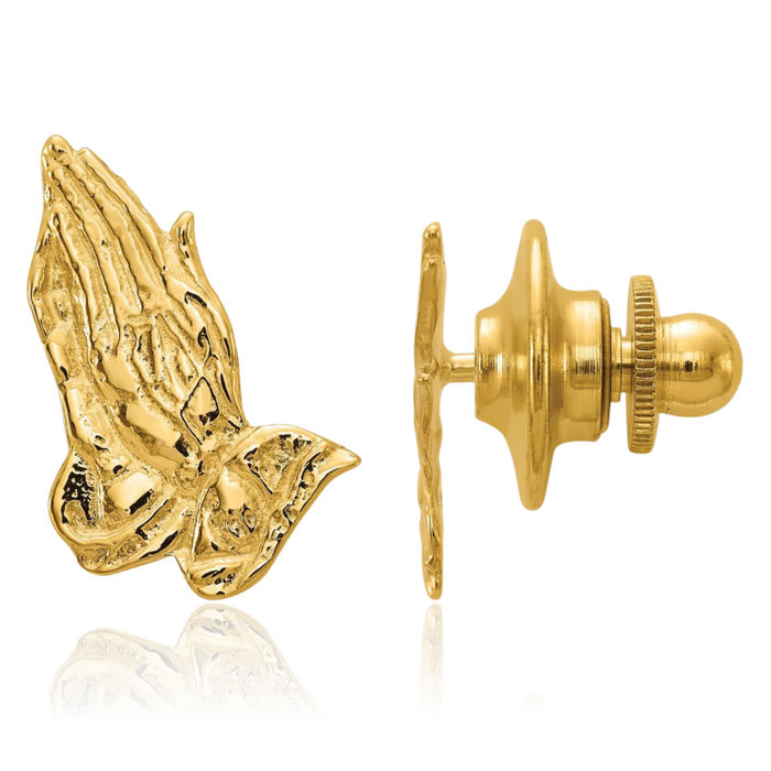 14K Solid Yellow Gold Jesus Christ Praying Hands Lord Serenity Prayer Tie Clip Bar Tac