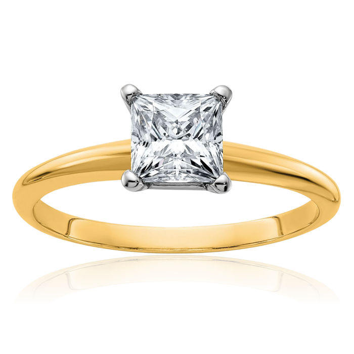 14K Solid Yellow Gold Princess-Cut Square Moissanite Solitaire Engagement Ring