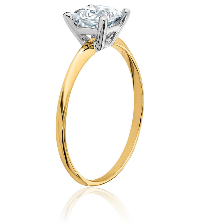 14K Solid Yellow Gold Princess-Cut Square Moissanite Solitaire Engagement Ring