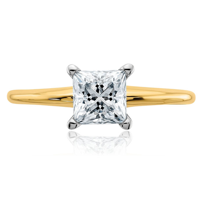 14K Solid Yellow Gold Princess-Cut Square Moissanite Solitaire Engagement Ring