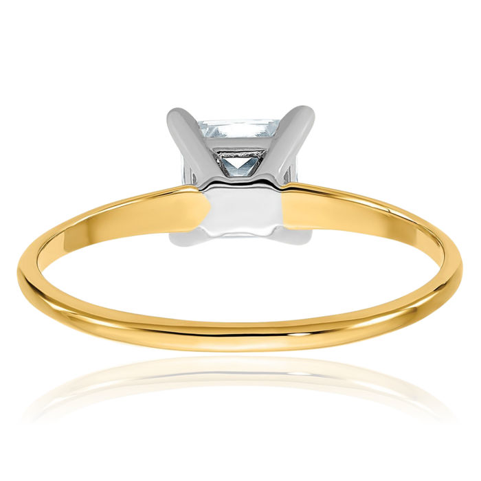 14K Solid Yellow Gold Princess-Cut Square Moissanite Solitaire Engagement Ring