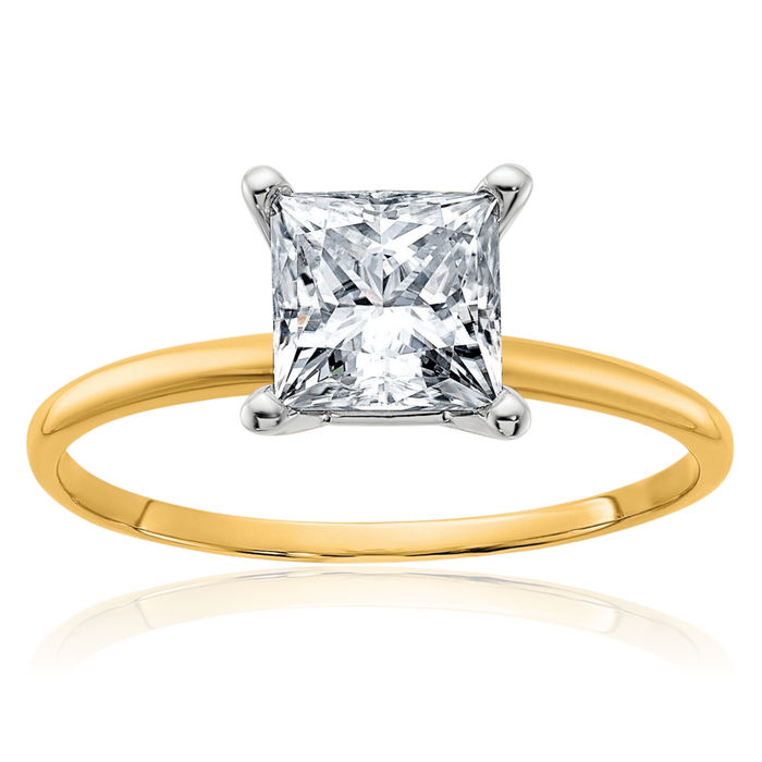 14K Solid Yellow Gold Princess-Cut Square Moissanite Solitaire Engagement Ring