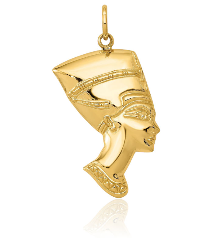 14K Solid Yellow Gold Queen Nefertiti Necklace Egyptian Goddess Pendant African Charm