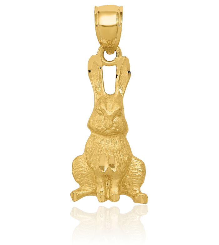 14K Solid Yellow Gold Rabbit Necklace Chain Pendant Charm