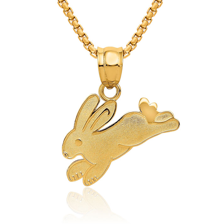 14K Solid Yellow Gold Rabbit Necklace Chain Pendant Charm
