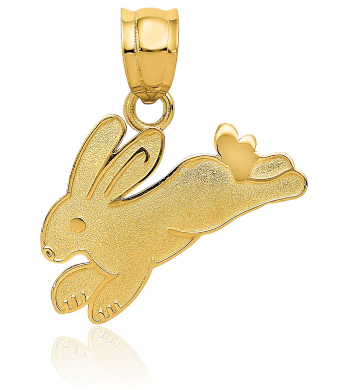 14K Solid Yellow Gold Rabbit Necklace Chain Pendant Charm