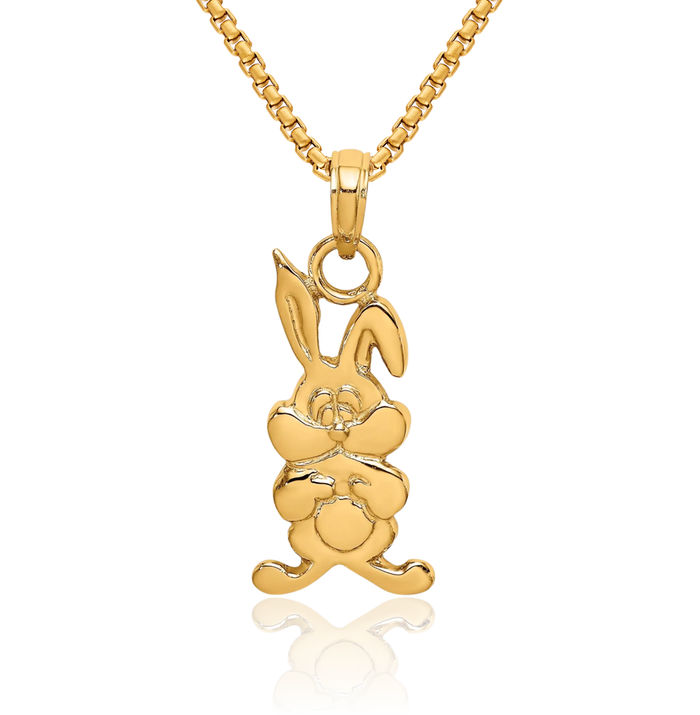 14K Solid Yellow Gold Rabbit Necklace Chain Pendant Charm