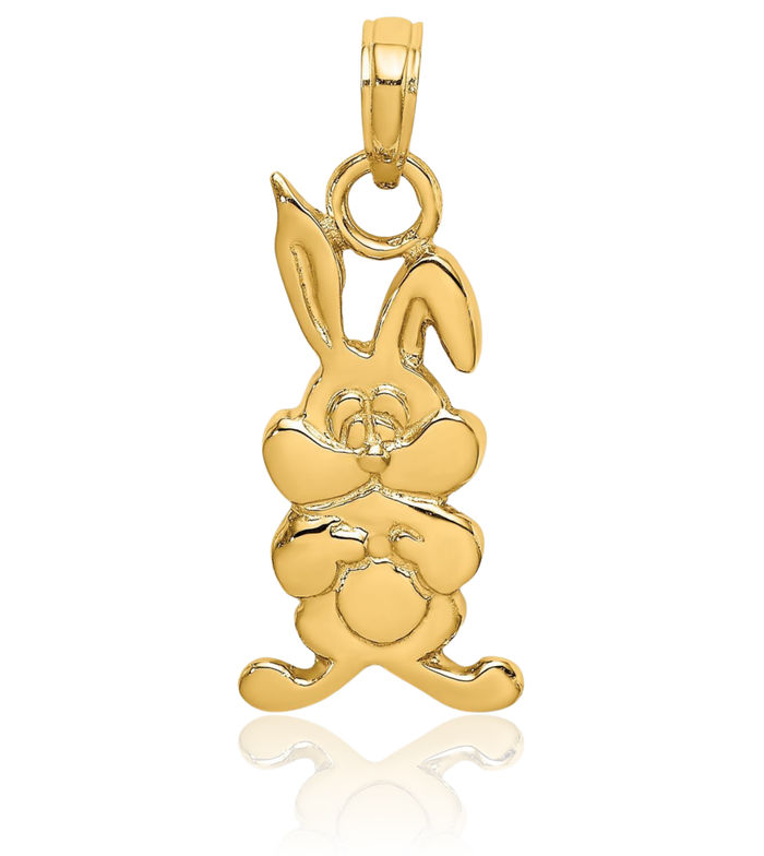 14K Solid Yellow Gold Rabbit Necklace Chain Pendant Charm