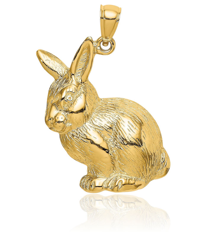 14K Solid Yellow Gold Rabbit Necklace Chain Pendant Charm