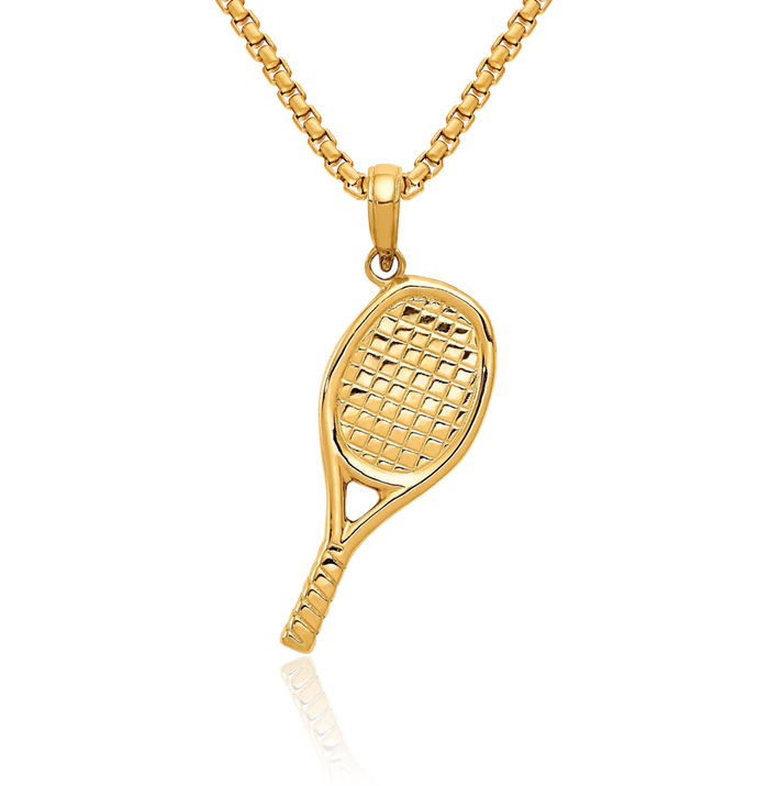 14K Solid Yellow Gold Racquetball Necklace Tennis Charm Sports Pendant