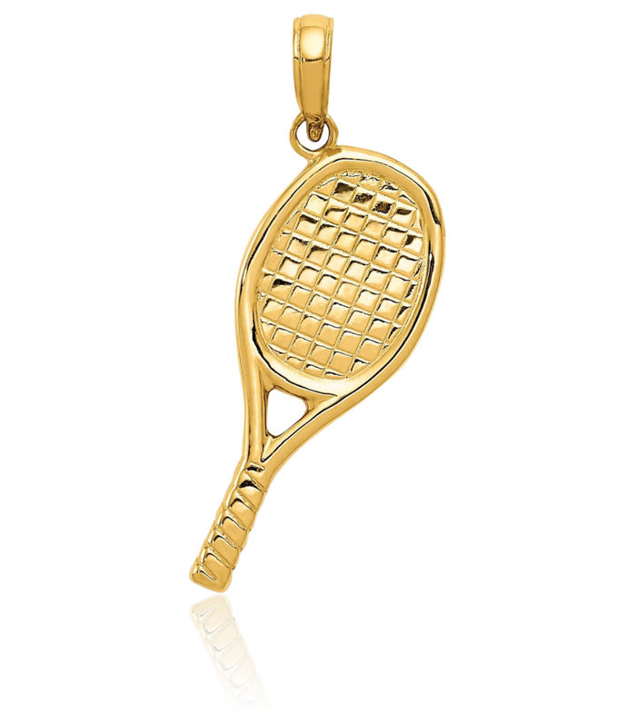 14K Solid Yellow Gold Racquetball Necklace Tennis Charm Sports Pendant