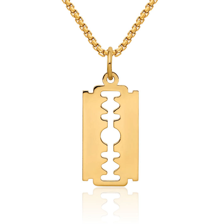 14K Solid Yellow Gold Razor Blade Necklace Chain Pendant Charm