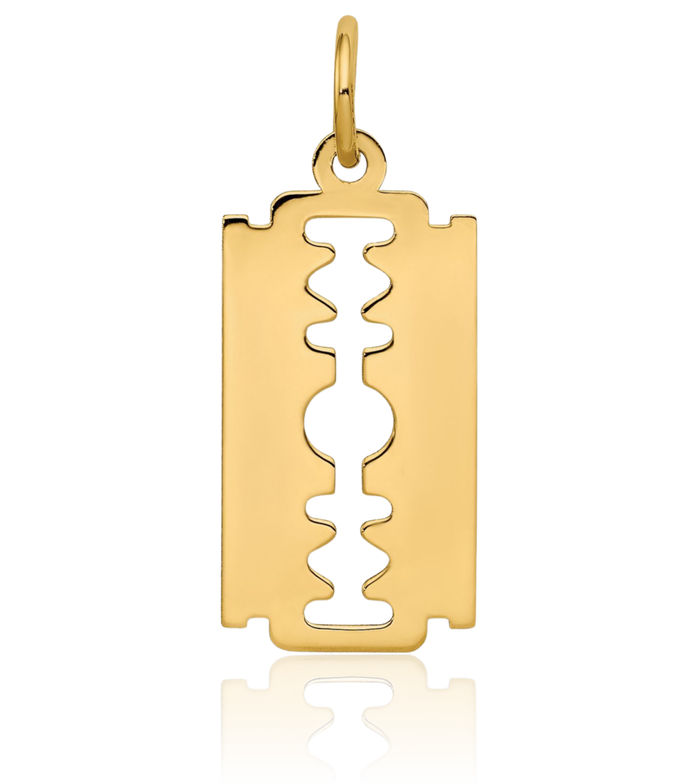 14K Solid Yellow Gold Razor Blade Necklace Chain Pendant Charm