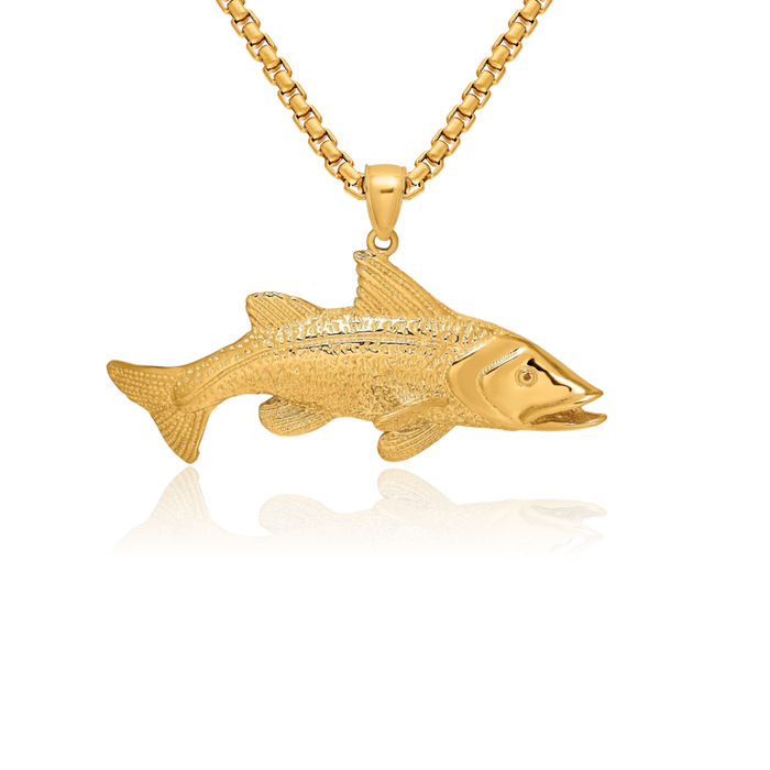 14K Solid Yellow Gold Red Fish Necklace Chain Pendant Charm