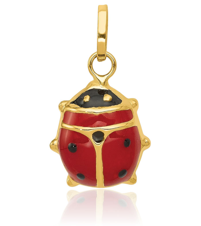 14K Solid Yellow Gold Red Ladybug Necklace Chain Pendant Charm