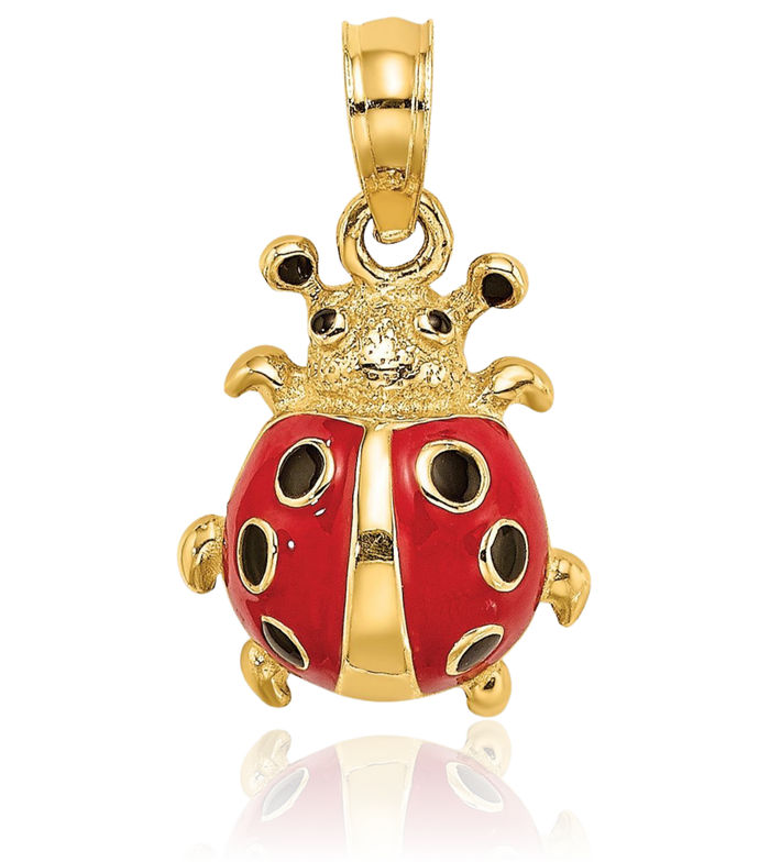 14K Solid Yellow Gold Red Ladybug Necklace Chain Pendant Charm