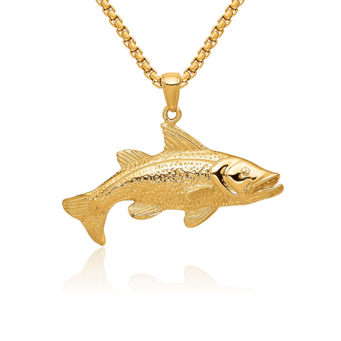 14K Solid Yellow Gold Redfish Necklace Chain Pendant Charm