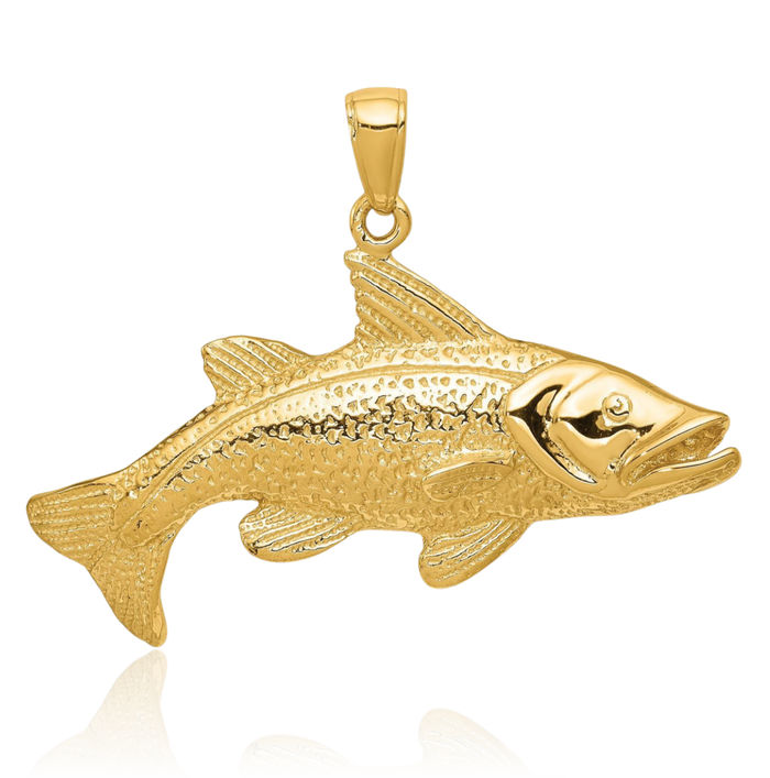 14K Solid Yellow Gold Redfish Necklace Chain Pendant Charm