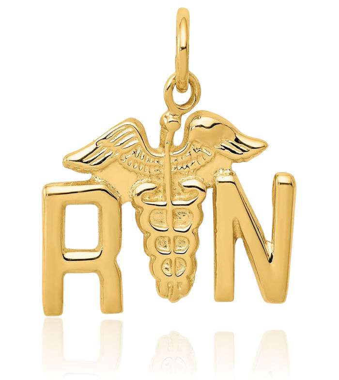 14K Solid Yellow Gold Registered Nurse Caduceus Paramedic Rn Doctor Medical Student Nursing Symbol Necklace Chain Pendant Charm